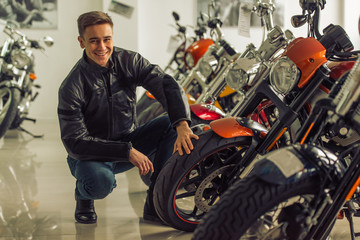 Fototapeta na wymiar Man with motorbike