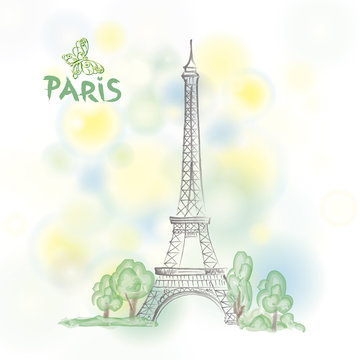 Paris spring background.  Eifel tower. Travel France poster.