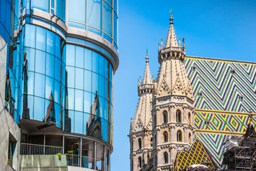 Foto op Plexiglas St. Stephen's Cathedral with Haas Haus in Vienna, Austria © JFL Photography