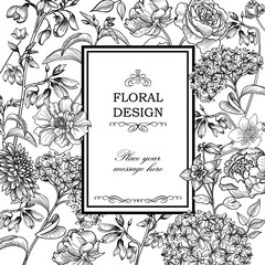 Floral  background. Flower bouquetr vintage cover. Flourish card