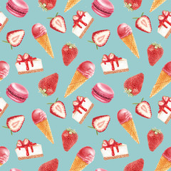 Watercolor strawberry delicious pattern