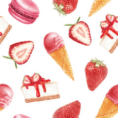 Materiał do szycia Watercolor strawberry delicious pattern