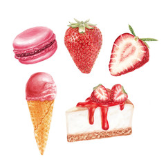Watercolor strawberry delicious set