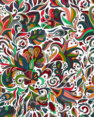 Fantasy flowers seamless paisley pattern. Floral ornament, for fabric, textile, cards, wrapping paper, wallpaper template. Ornamental bright background