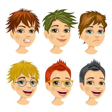 set of boy avatar with different hairstyles