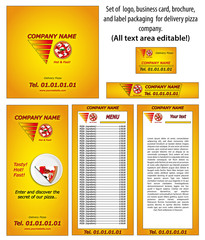 Logo, etichette e brochure per società di consegna pizza