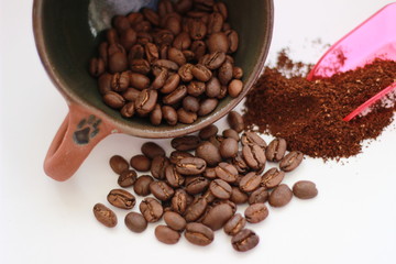 coffee cup and coffee beans