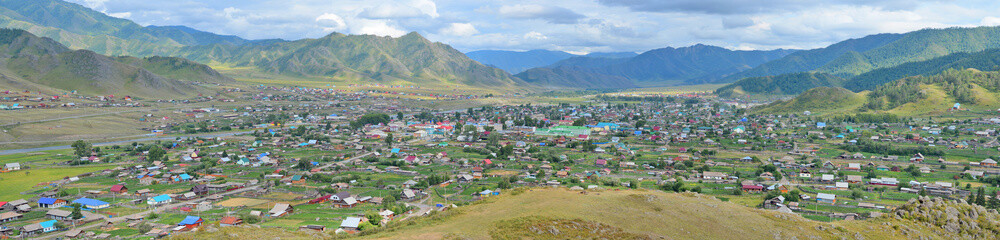 summer panorama of the village Ongudai, Altai, Siberia, Russia