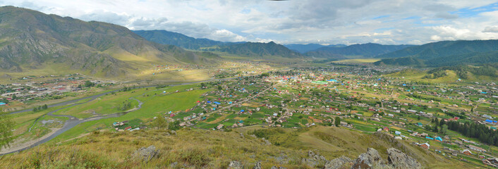 Fototapeta na wymiar summer panorama of the village Ongudai, Altai, Siberia, Russia