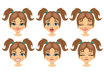 set of teenager girl avatar expressions