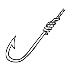 fish hook / cartoon vector and illustration, black and white, hand drawn, sketch style, isolated on white background.