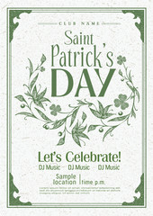 Saint Patrick's day vintage poster design, Vector template.