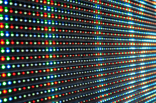 Wall of colored lights with red and blue
