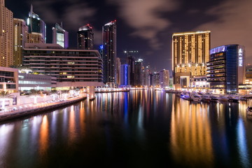 Dubai Marina at night in United Arab Emirates