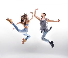 Dancing couple over the white background