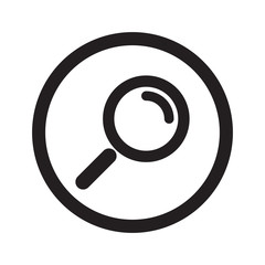 Flat black Magnifying Glass web icon in circle on white backgrou
