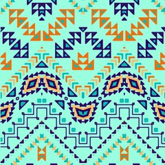 Seamless hand drawn chevron pattern with ethnic and tribal ornament. Vector bright colors fashion illustration.