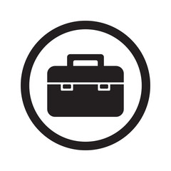 Flat black Briefcase web icon in circle on white background