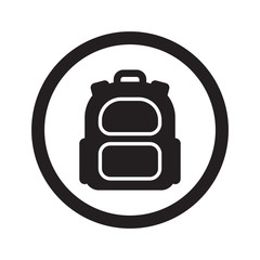 Flat black Backpack web icon in circle on white background