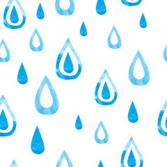 Watercolor rain seamless pattern. Hand drawn drops isolated on white background. Vector.