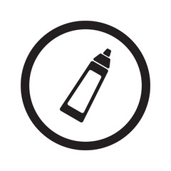 Flat black Baby Bottle web icon in circle on white background