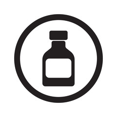 Flat black Medicine Bottle web icon in circle on white backgroun