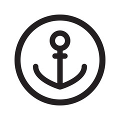 Flat black Anchor web icon in circle on white background
