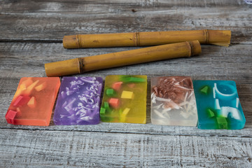 Spa concept. aromatic soaps and bamboo sticks