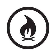 Flat black Bonfire web icon in circle on white background
