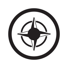 Flat black Compass Rose web icon in circle on white background