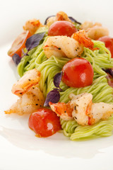 Pasta with shrimp, tomatoes and herbs
