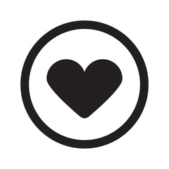 Flat black Heart web icon in circle on white background