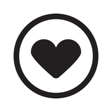 Flat black Heart web icon in circle on white background