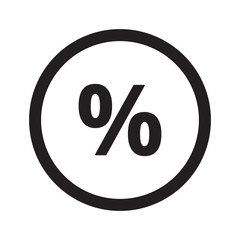 Flat black Percentage web icon in circle on white background
