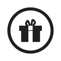 Flat black Gift  web icon in circle on white background