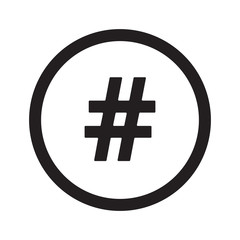 Flat black Hashtag web icon in circle on white background