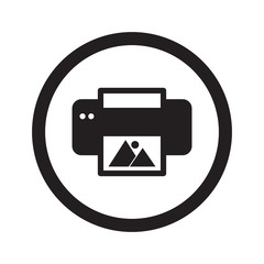 Flat black Photo Printing web icon in circle on white background