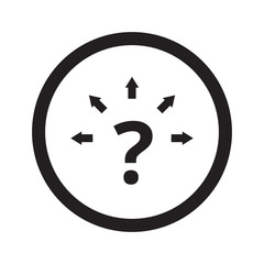Flat black Question Mark Arrows web icon in circle on white back