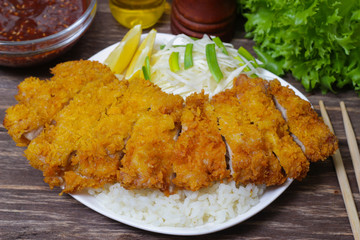 japanese deep fried pork cutlet or tonkatsu with sauce, Japanese cuisine food