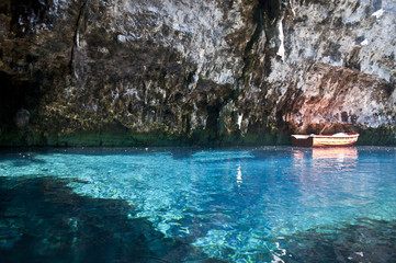Fototapeta na wymiar Melissani Cave, Kefalonia, Greece / Melissani Cave or Melissani Lake, also Melisani is a cave located on the island of Kefalonia