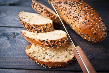 Slices of fresh homemade baguette