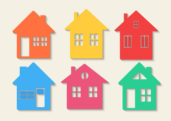 Houses icons set. Real estate. Colourful home icon collection concept.