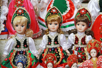 Traditional hungarian artistic dress on puppets as souvenir