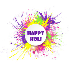 Happy Holi banner with colorful splashes. Vector illustration.