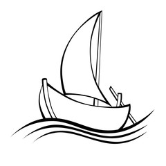Sailing boat black white isolated object illustration vector