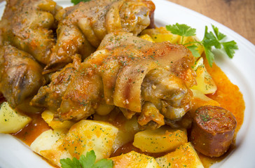 Detalle de manitas de cerdo,casquería