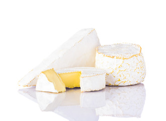Camembert and Brie Cheese on White Background