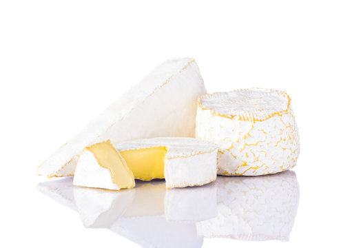 Camembert and Brie Cheese on White Background
