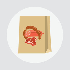 Paper bag meat. Meat icon. Meat vector illustration. Bagh meat products. Bag vector illustration. Bag isolated background