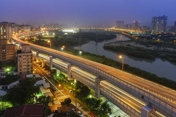Fototapeta premium Aerial view of Taipei Cityscape with highway
